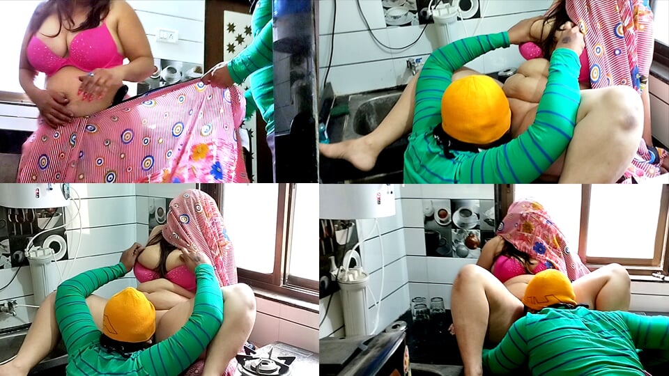 Husband eating chubby wife’s pussy in the kitchen