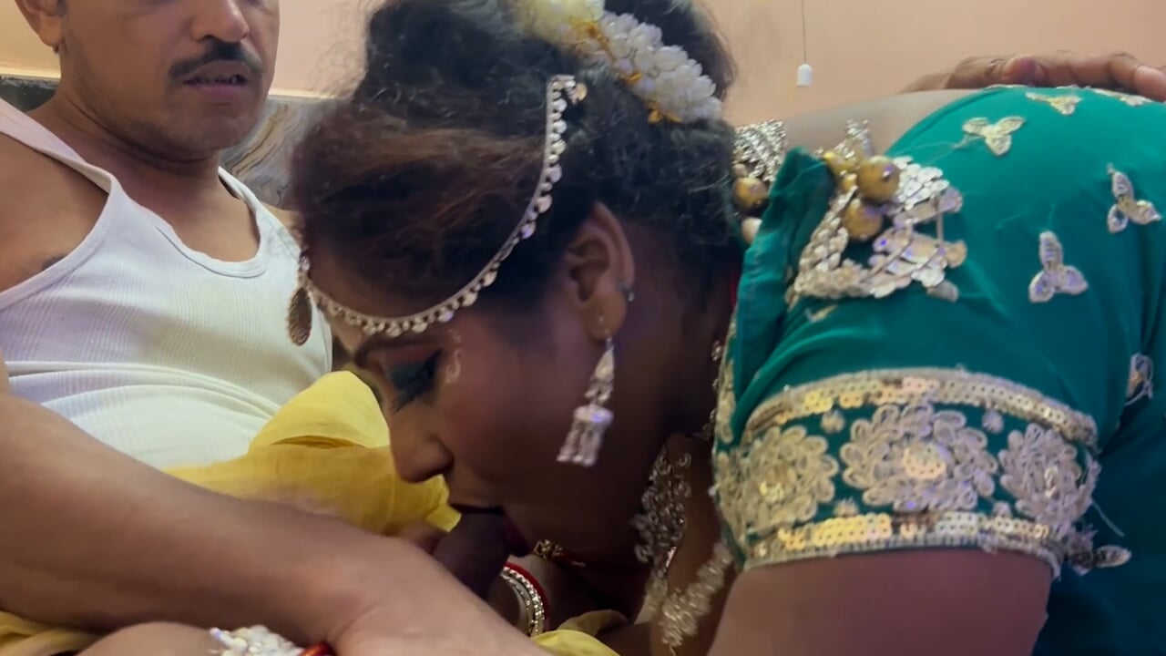 Suhag rat— Frist night after marriage — newly bride eating cum like a bitch